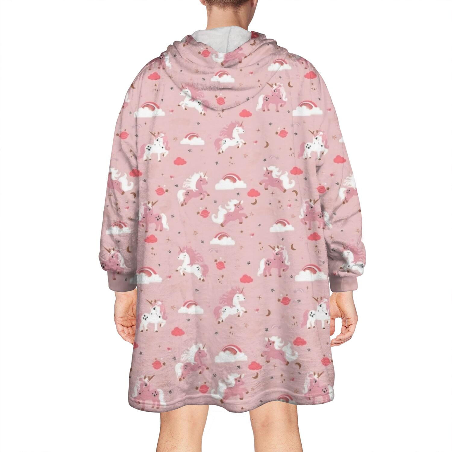 Wearable Oversized Blanket,Pink Unicorn Cloud Heart Pattern Wearable Blanket Hoodie for Adults,Cozy Hooded Blankets with Super Pockets,Super Warm Fuzzy Pullover for Women & Men