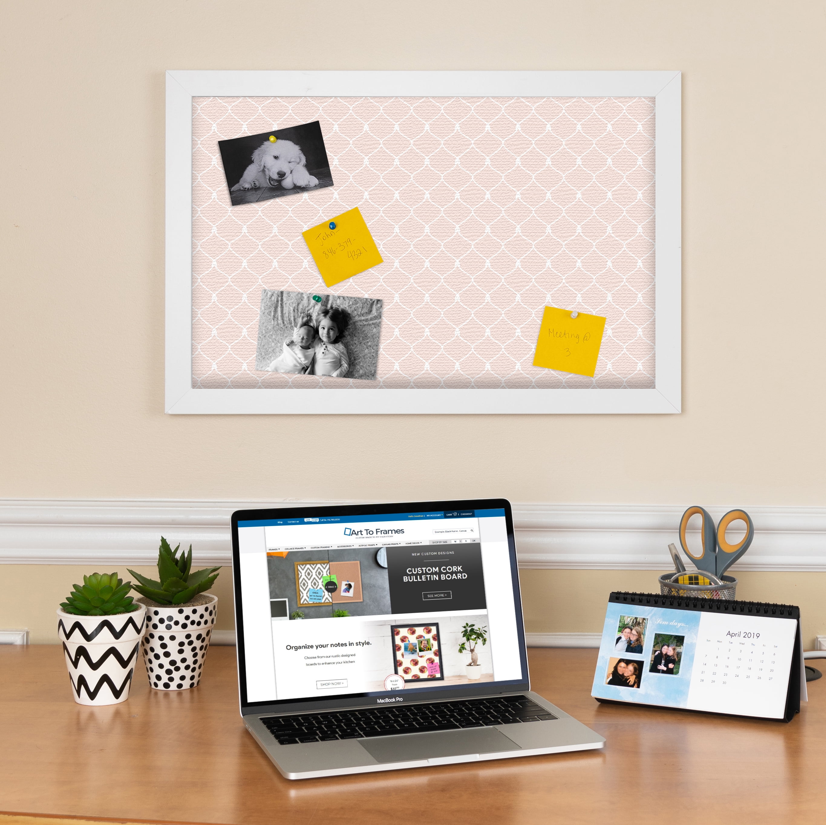 PinPix 36x24 Custom Cork Bulletin Board Baby Pink Chain Poster Board Has a Fabric Style Canvas Finish, Framed in Baby Pink Chain, by ArtToFrames (PinPix-575)