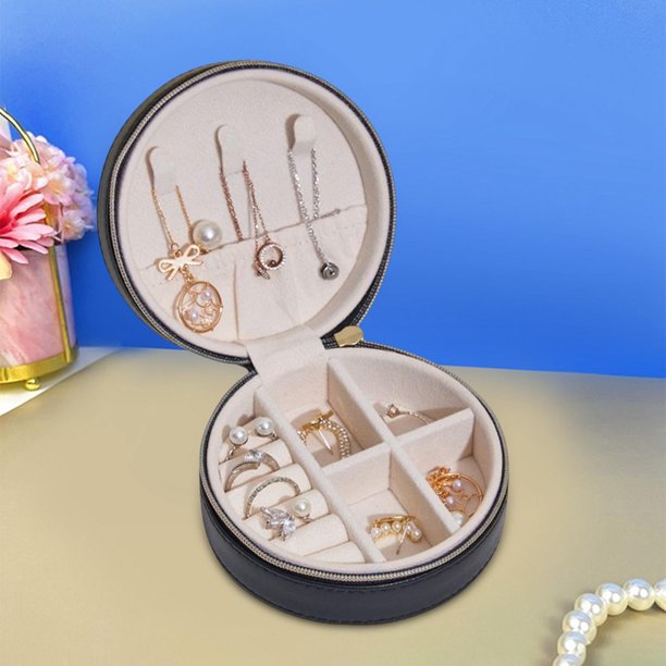 Caja de joyería portátil, collar, reloj, anillos, , caja de almacenamiento, organizador forrado de , para niñas y esposa Negro