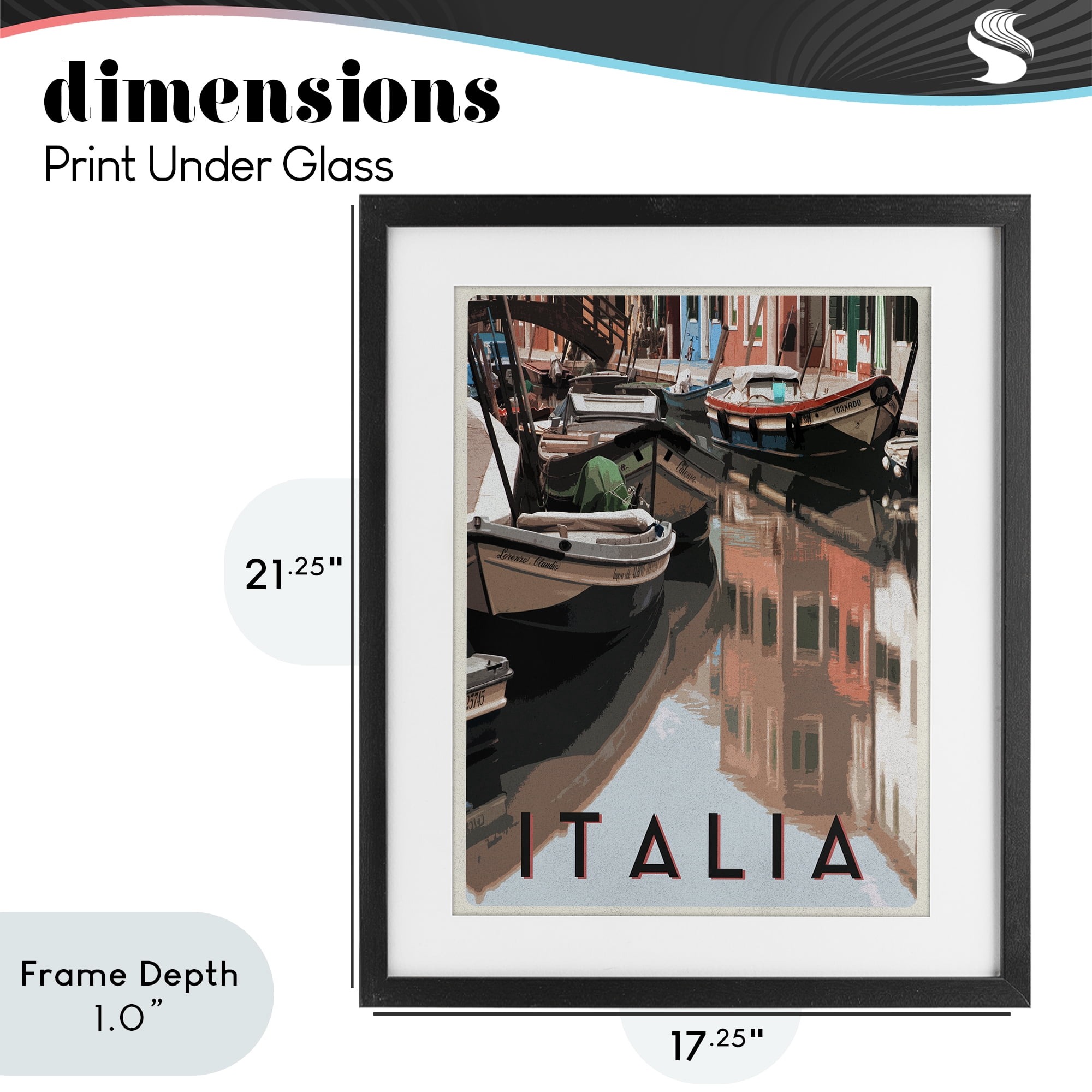 Stupell Industries Italia Canal Poster Black Framed Print Under Glass, design by Shelley Lake