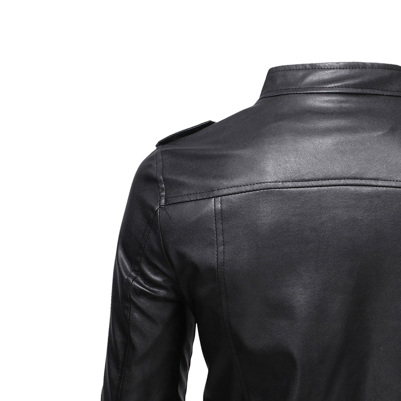 Azrian Men's Leather Plus Fleece Jacket, Motorcycle Jacket, Warm Leather Jacket Black 8(L)