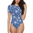thumbnail image 2 of Goofa whiet Snowflake blue background Printed Women Rash Guard Short Sleeve,Tummy control Swimsuit Surfing Swimsuit Bathing Suit One Piece Swimsuit UPF 50-Medium, 2 of 9
