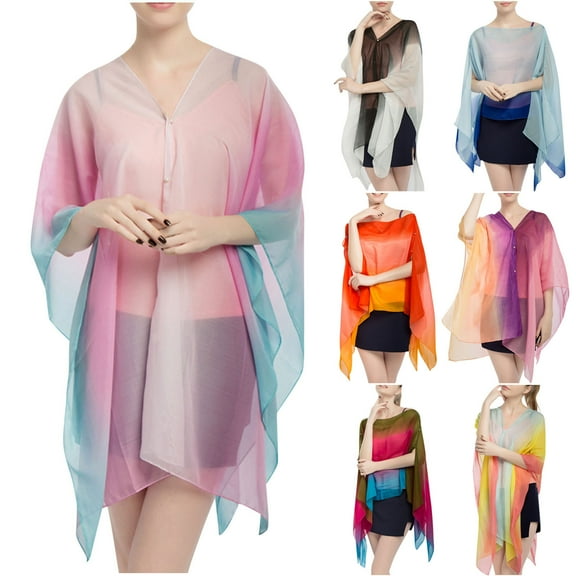 Eiyaclvo Sheer Swimsuit Cover Up for Women Colorfur Print Button Down Chiffon Cardigan Bikini Cover Ups Summer Bathing Suit Beach Coverup