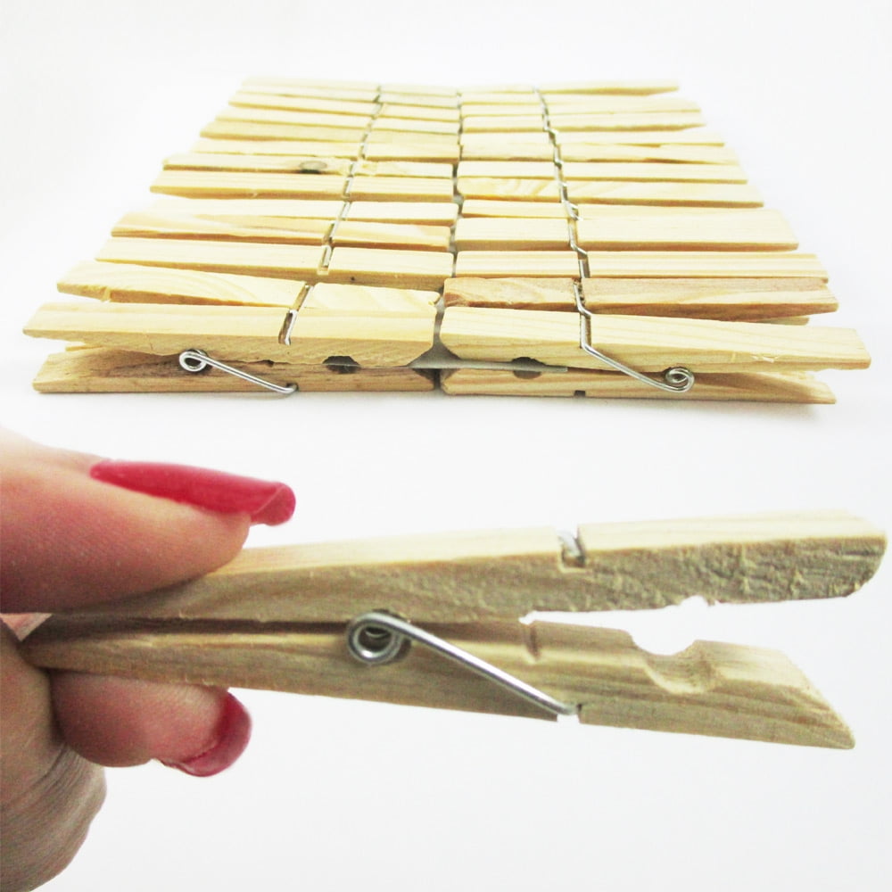 AllTopBargains 60 Wood Wooden 2 3/4" Inch Large Spring Clothespins