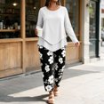 thumbnail image 6 of Zormilly Plus Size Outfits for Women 2 Piece Sets Long Sleeve Shirts Printed Wide Leg Pants Soft Lounge Sets, S-5XL, 6 of 6