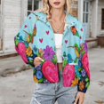 thumbnail image 3 of Jackets for Women Winter Coat Jackets Flannel Stand Collar Jacket(Colorful Floral Heart Garden,Size:S-4XL), 3 of 7