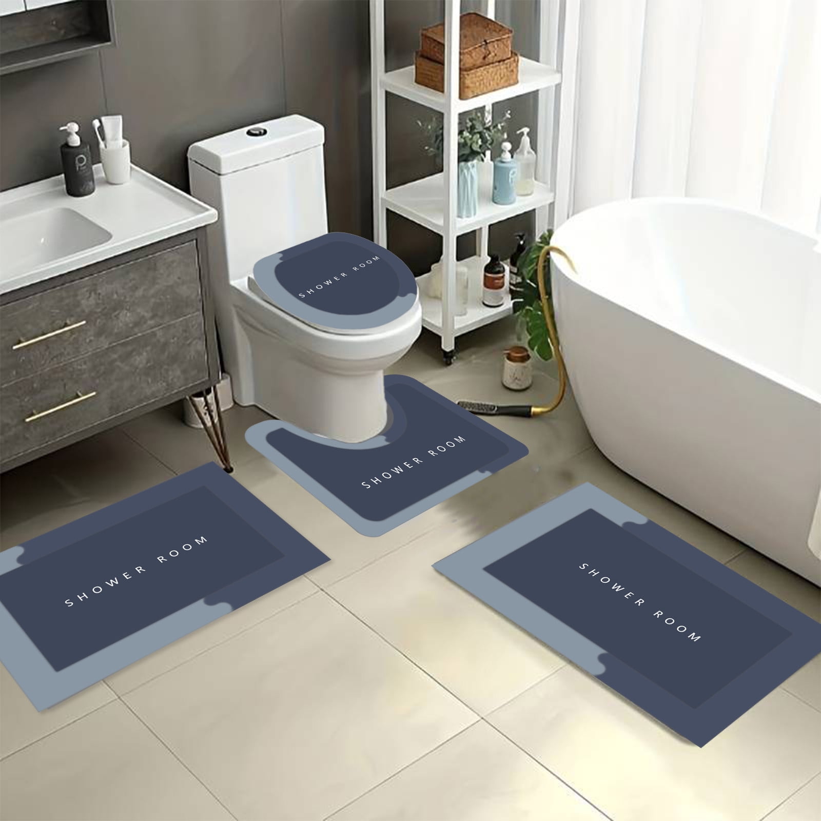 Camnix 4PCS Absorbent Bath Mat Magic Rug Sets, Quick Drying Bath Mat Non-Slip Floor Rug Rubber Backed for Bathroom Kitchen Shower Sink, Water Absorbent