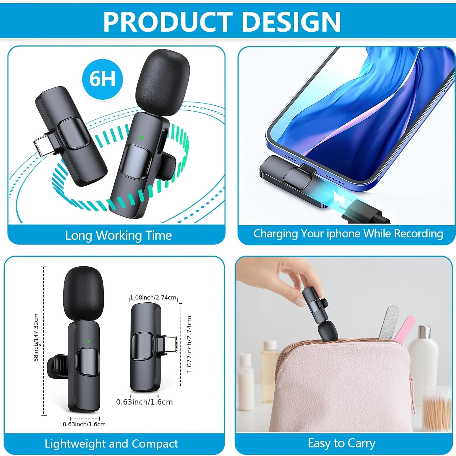 1-to-2 Wireless Lavalier Microphone for Type-C | Dual Mic System for Phones & Computers | Plug-and-Play, Smart Noise Cancellation | Crystal-Clear Audio for Interviews, Vlogging, Teaching