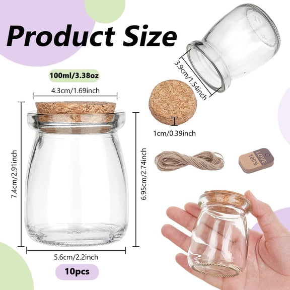 10pcs Glass Wishing Bottle Decoration with Wood Stopper Column Clear 5.6x7.4cm Inner Diameter: 3.9cm Capacity: 100ml(3.38fl. oz)
