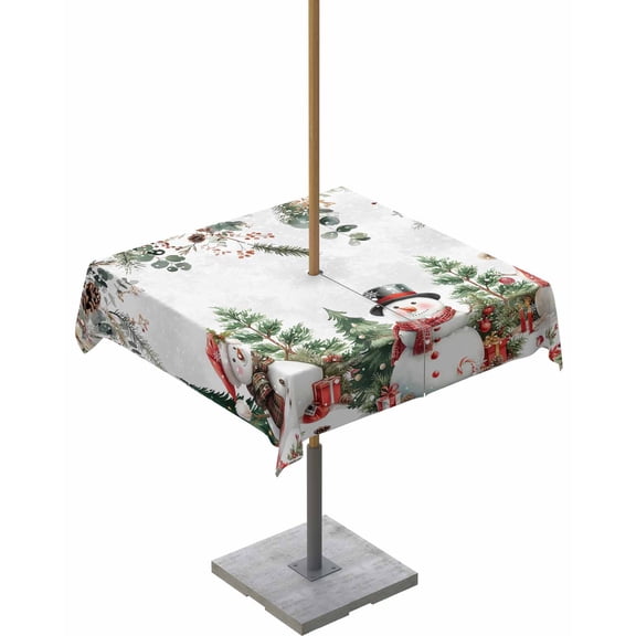 Boanket Outdoor Tablecloth with Umbrella Hole for Patio/Picnic/Party/Camping, Christmas Snowman Waterproof Table Cloth Square Cover Washable, Xmas Tree Snowflake Pinecone (60"x 60")