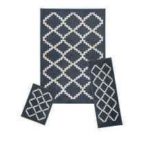 Woven Trends Modern Contemporary 3-Piece Rug Set, 5x7 Area Rug, 2x5 Runner Rug, 2x3 Accent Mat, Livingroom, Bedroom, Entryway, Durable and Stain Resistant, Blue/Gray