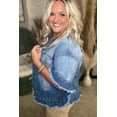 thumbnail image 3 of Women's Plus Size Peacock Blue Ruffled Frayed Short Sleeve Denim Jacket | [ZhiHiMeRi] | (US 14W-16W)1X, 3 of 11