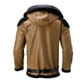 thumbnail image 3 of Men Casual Sportswear Coat Men'S Wool Blend Coat Retro Street Plus Velvet Thick Hooded Collar Zipper Straight Leather Jacket Windbreaker For Outdoor, 3 of 9