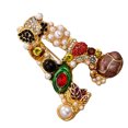 thumbnail image 1 of Letter Shaped Brooch Scarf Clothes Decorative Brooch Breast Pin Pearl Rhinestone Badge Jewelry A, 1 of 8