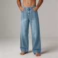 thumbnail image 5 of Frnrwgo Jeans for Men Loose Fit Wide Leg Drawstring Elastic Waist Retro Casual Denim Pants, 5 of 9