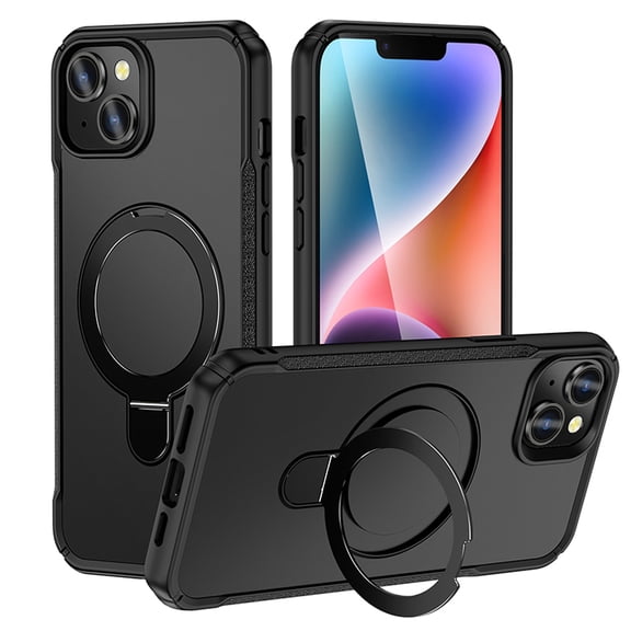 Magnetic Stand for iPhone 15 Plus Case, Fit for Magsafe, Military Grade Slim Protective Case with Rotatable Foldable Kickstand & Ring Holder, for iPhone 15 Plus - Black