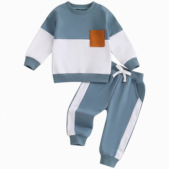 TOWED22 Toddler Baby Boy Outfits Long Sleeve Contrast Color Sweatshirt Pants Autumn Winter Clothes Set,Sky Blue,12-18 M