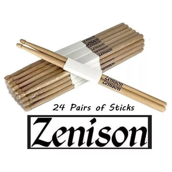 Zenison 24 pairs - 2B Acorn Style Wood Tip Natural Maple Drumsticks 48 Drum Sticks