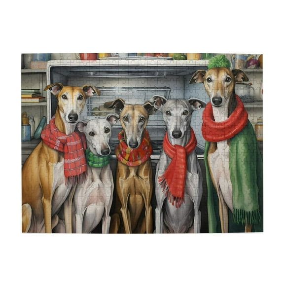 Greyhounds Scarves Refrigerator 500-Piece Wooden Jigsaw Puzzle for Adults, Fun & Challenging Family Game, Stylish Wall Decor & Holiday Gift