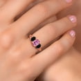 thumbnail image 4 of Gem Stone King 18K Rose Gold Plated Silver Pink Moissanite and Black Onyx Filigree Style 3 Stone Ring for Women (2.18 Cttw, Oval 8X6MM and 6X4MM, Available in Size 5, 6, 7, 8, 9), 4 of 6