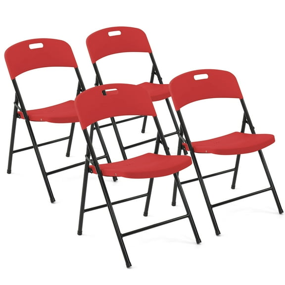 Creative Outdoor Portable Plastic Folding Chairs 4 Pack 500-lb Capacity Outdoor Chair, Red
