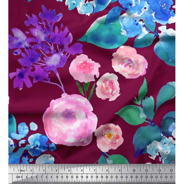 Soimoi Tissu en Velours Imprimé Feuilles & Roses au Mètre 58 Pouces de Large