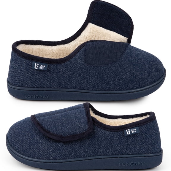 LongBay Women's Diabetic Adjustable Slippers Comfy Cozy Furry Memory Foam House Shoes for Arthritis Edema.