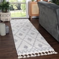 thumbnail image 2 of Boho Tribal Geometric Shag Indoor Tassel Runner Rug, Grey/Cream, 2' 7" x 8', 2 of 6