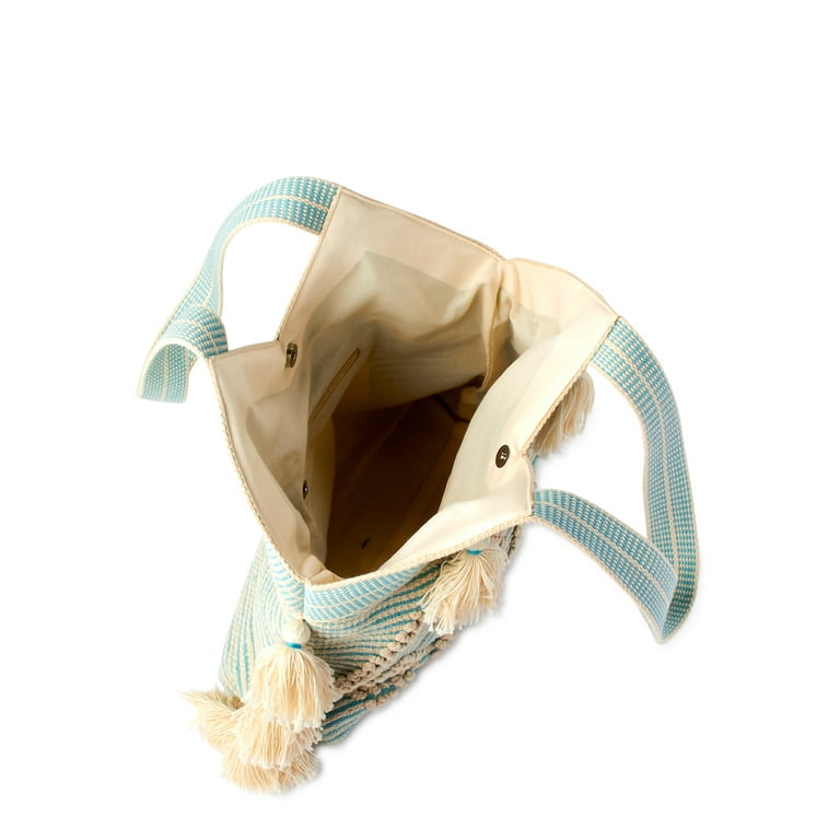 Twig Arrow Women s Adult Woven Tassel Shoulder Handbag Natural Aqua Walmart