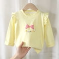 thumbnail image 6 of Fesfesfes Girls Ruffle Shoulder Long Sleeve Top Bow Detail Crew Neck Pullover Shirt, Cute Casual Autumn Winter Outfit for Kids Ages 0-8 Years, 6 of 6