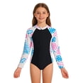 thumbnail image 2 of REDARER Girls Tropical Leaf Print Long Sleeve One Piece Swimsuit with Front Zipper UPF 50+ Sun Protection Swimwear for Summer Beach,9-10 Years, 2 of 5