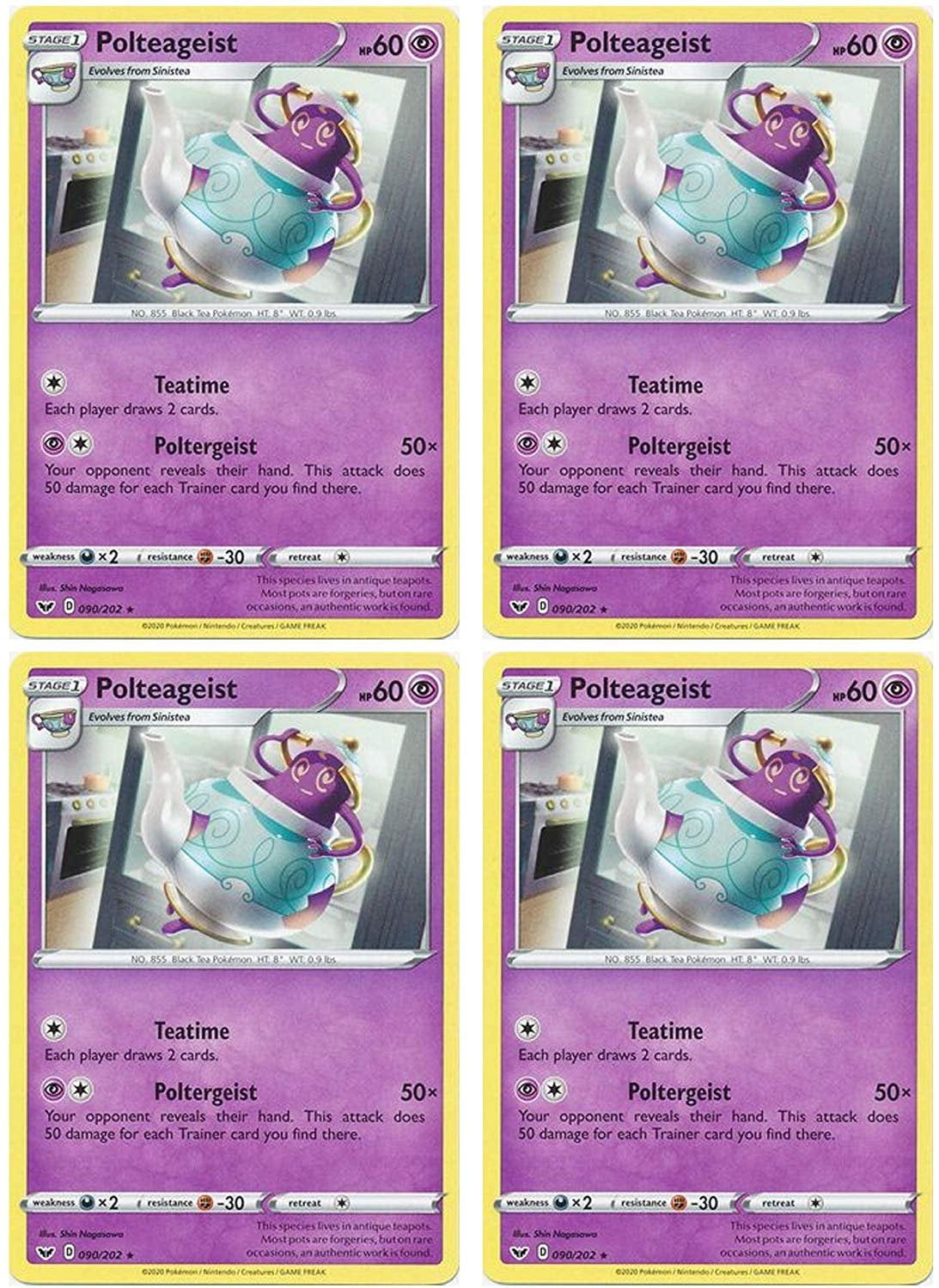 Pokemon Card Polteageist Sword and Shield Base x4