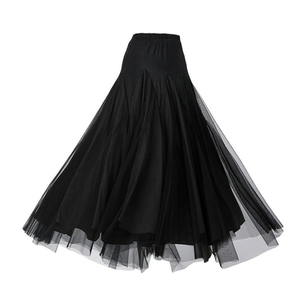 Falda de baile de salón para mujer, falda larga con , vestido de baile latino, falda española para mujer, disfraz de baile para fiesta de samba Negro XL