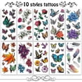 thumbnail image 2 of Tatuajes temporales de 78 estilos para mujeres y adultos, 3D Pegatinas de tatuajes de mariposas, tatuajes temporales realistas para mujer, resistentes al agua, de larga duración, con flores, 2 of 5