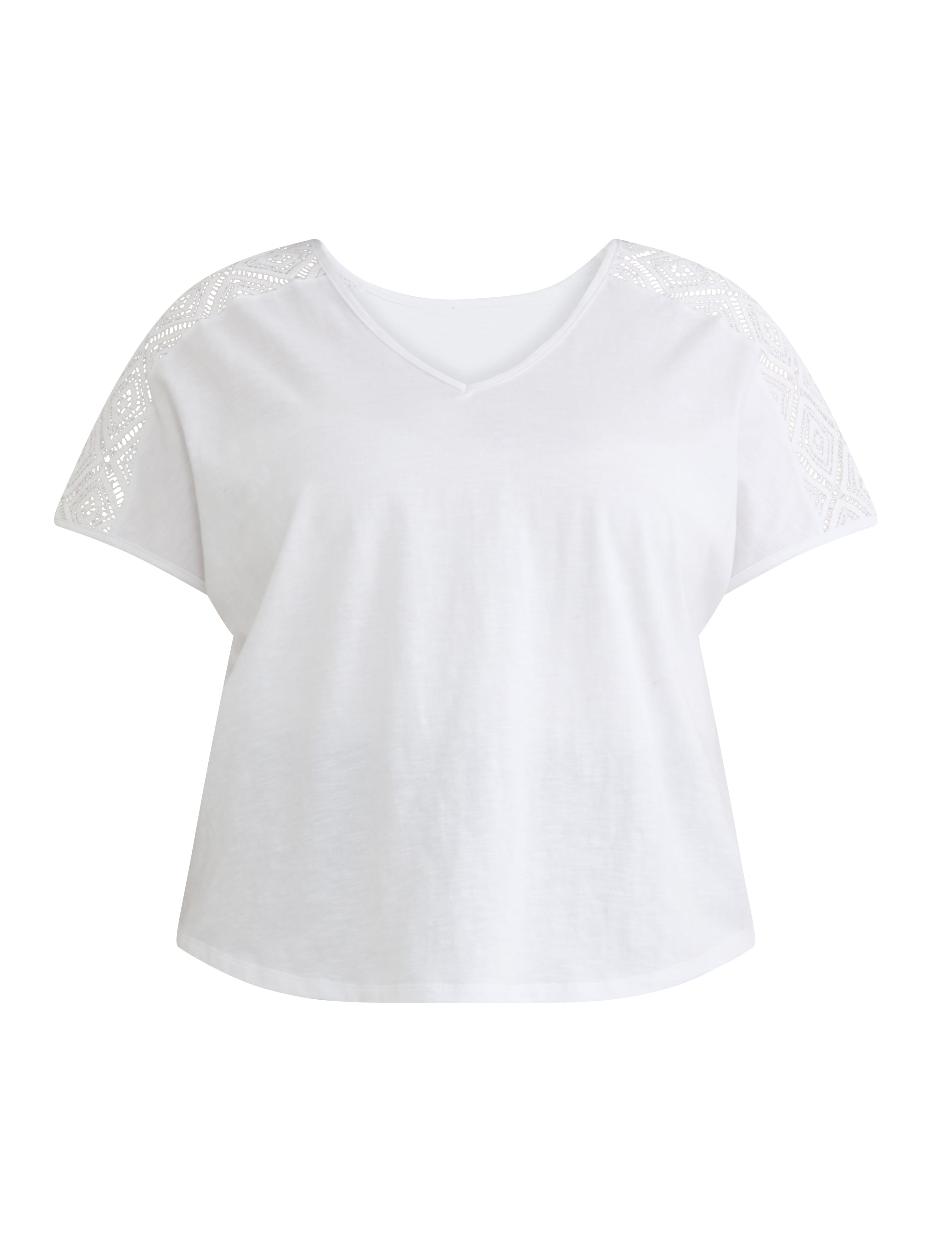 Terra & Sky Women's Plus V-Neck Crochet Dolman Cotton Tee, Sizes 0X-5X