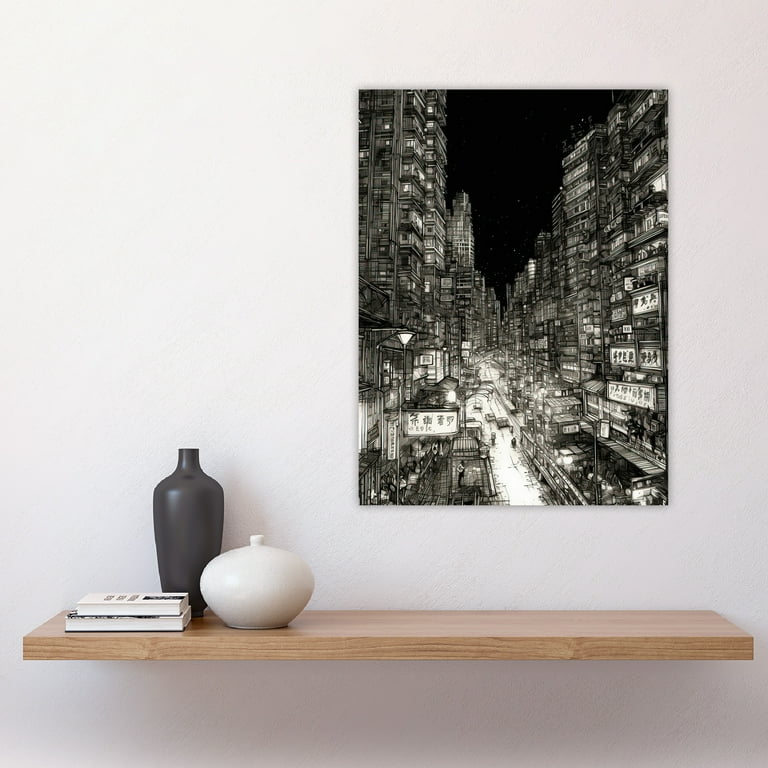 Downtown Tokyo Sketch Cityscape Pen & Ink Drawing Japan Black