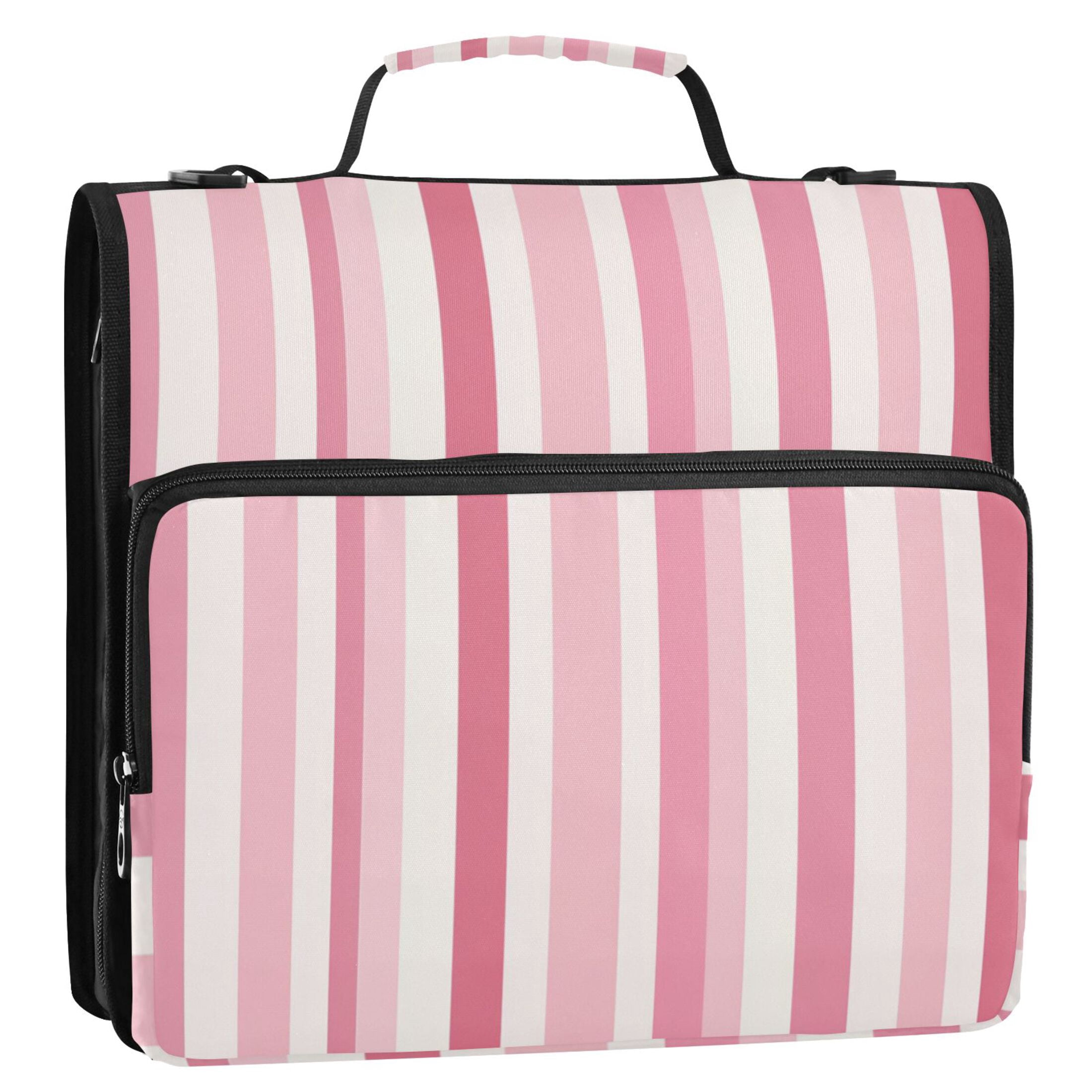 3 Ring Zipper Binder with Shoulder Strap Waterproof Trapper Keeper 2 Inch D-Ring 500 Sheets Capacity Pink Striped