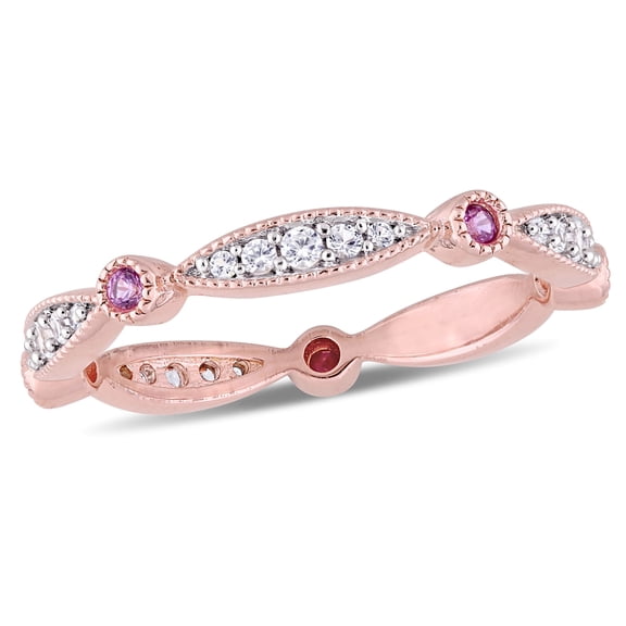 Everly Women's Created Sapphire Rose Gold Plated Wedding Ring
