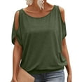 thumbnail image 4 of GigrtiJin Womens Cold Shoulder Tops Crew Neck Off Shoulder Sleeve Solid Color Loose Breathable Blouse, 4 of 7