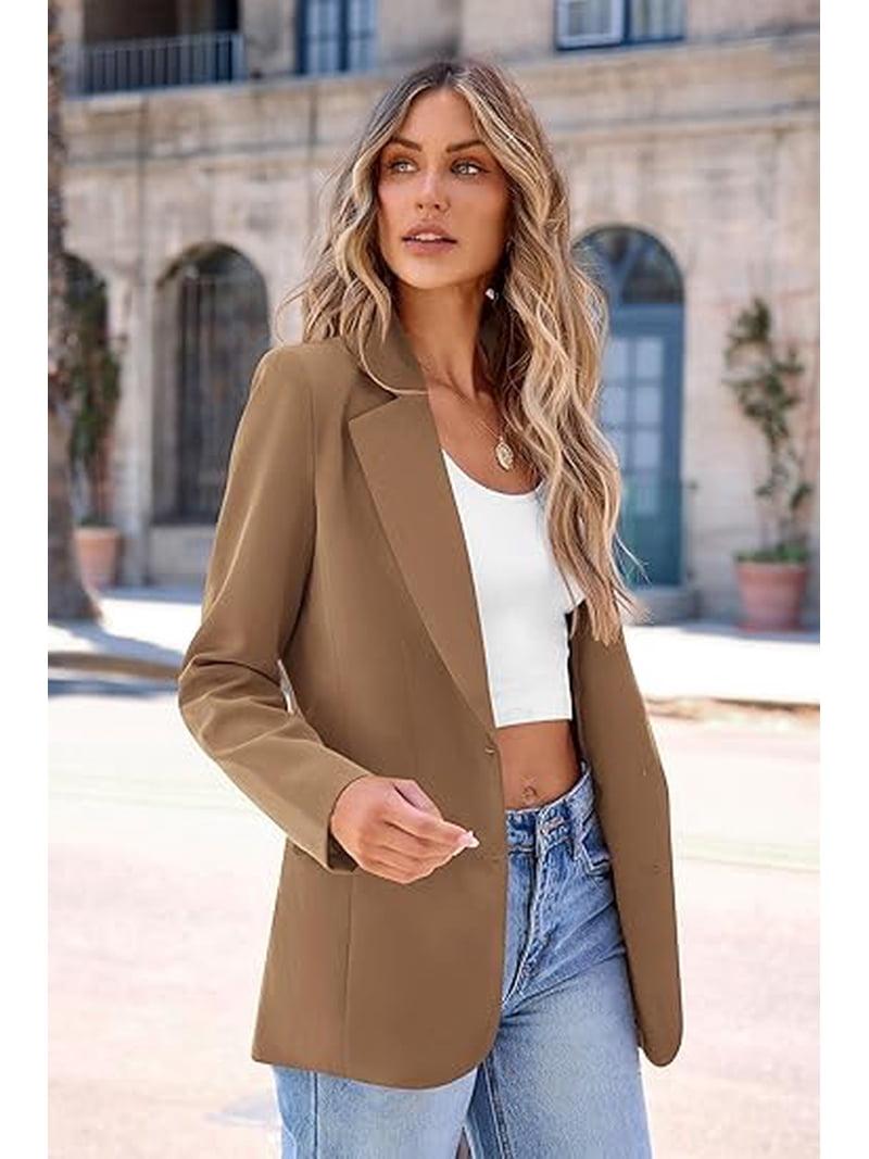 Prettygarden Women's Spring Fall Business Casual Blazers Long Sleeve Notch Lapel Trendy Work Office Blazer Jackets Outerwear, Size: XL, Brown