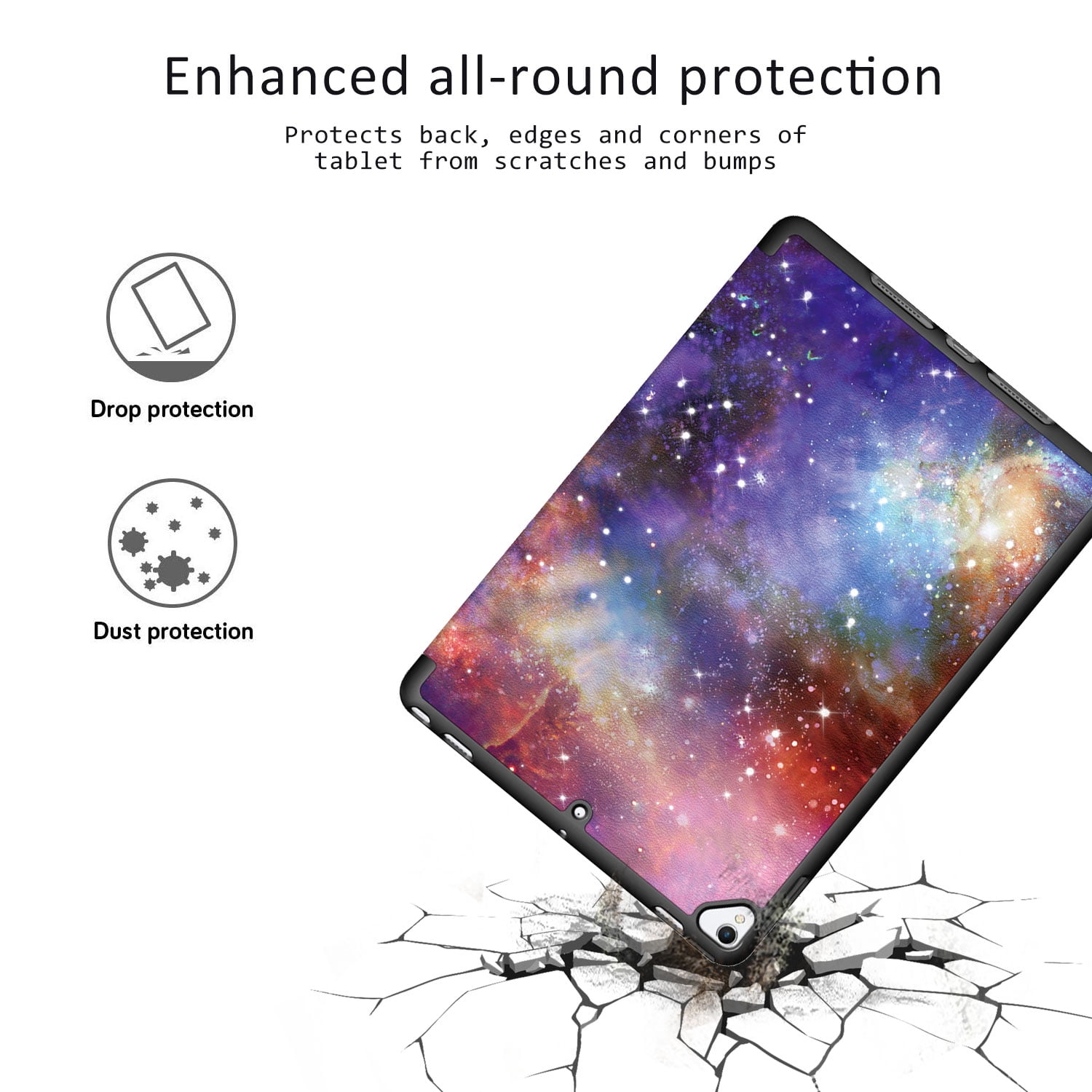 Allytech iPad 10.2 Case with Pencil Holder, iPad 8th 7th Generation Case Cover, Ultra Slim Folding Stand Smart Shell Auto Sleep Wake Shockproof TPU Back Cover for Apple iPad 10.2, Galaxy