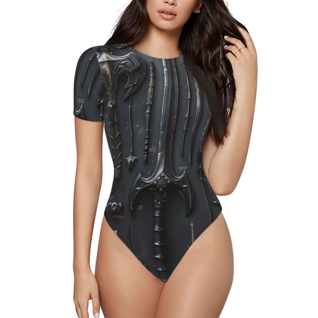 Fotbe Fantasy Medieval Weaponry Body de Mujer con Cuello Redondo y Mangas Cortas, Sin Mangas Ajustado, Suave, Cómodo y Básico-XX-Large