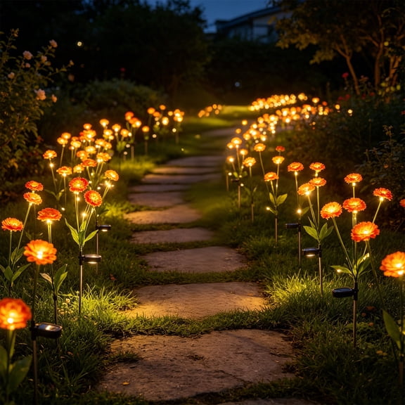 Miwamany Solar Flower Garden Lights, 6-Head Waterproof Stake Lights, Auto On/Off Outdoor Pathway Lawn Lamp, Warm Glow Decorative Light for Patio Yard Decor