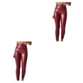 thumbnail image 4 of Qarigey Mallas de cuero PU para mujer, pantalones pitillo de Yoga, pantalones pitillo sin grietas, mallas deportivas de moda, talla grande, Rojo 3XL 2piezas, 4 of 4
