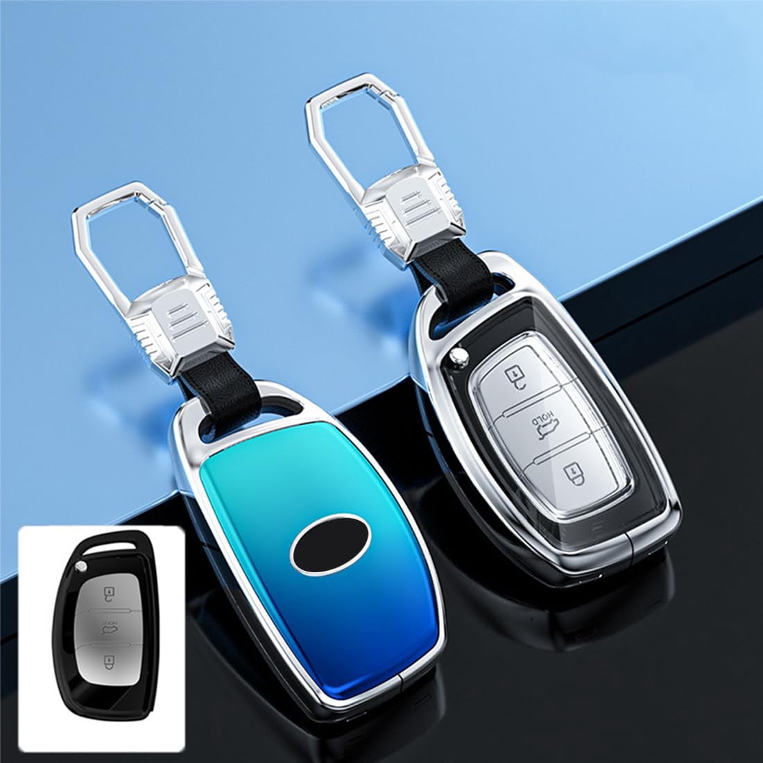 Zinc Alloy Gradient Glass Back Cover Key Fob Case Holder Shell Accessories Compatible for Hyundai Elantra Ioniq Sonata Tucson Elantra GT Keyless Entry Smart Key Case