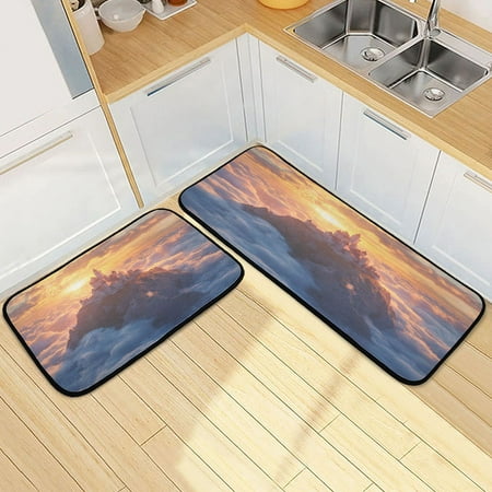 

Kitchen Rug Set 2 Pieces Non Slip Kitchen Mat for Kitchen Home Floor Sink 47 x19 +27 x19 Fantasy Castle Atop A Mountain