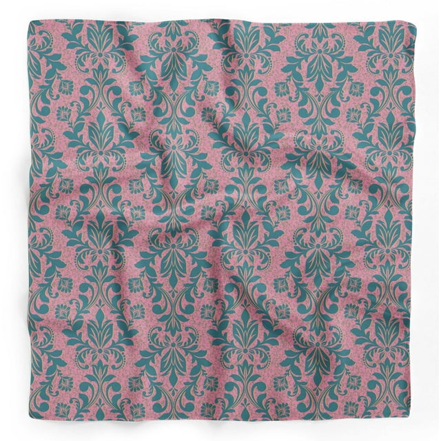 Bimba Pink Vector Design Damask Printed Pure Silk Scarf For Hair Neck Head Bandanas For Women 40 x 40 Inches