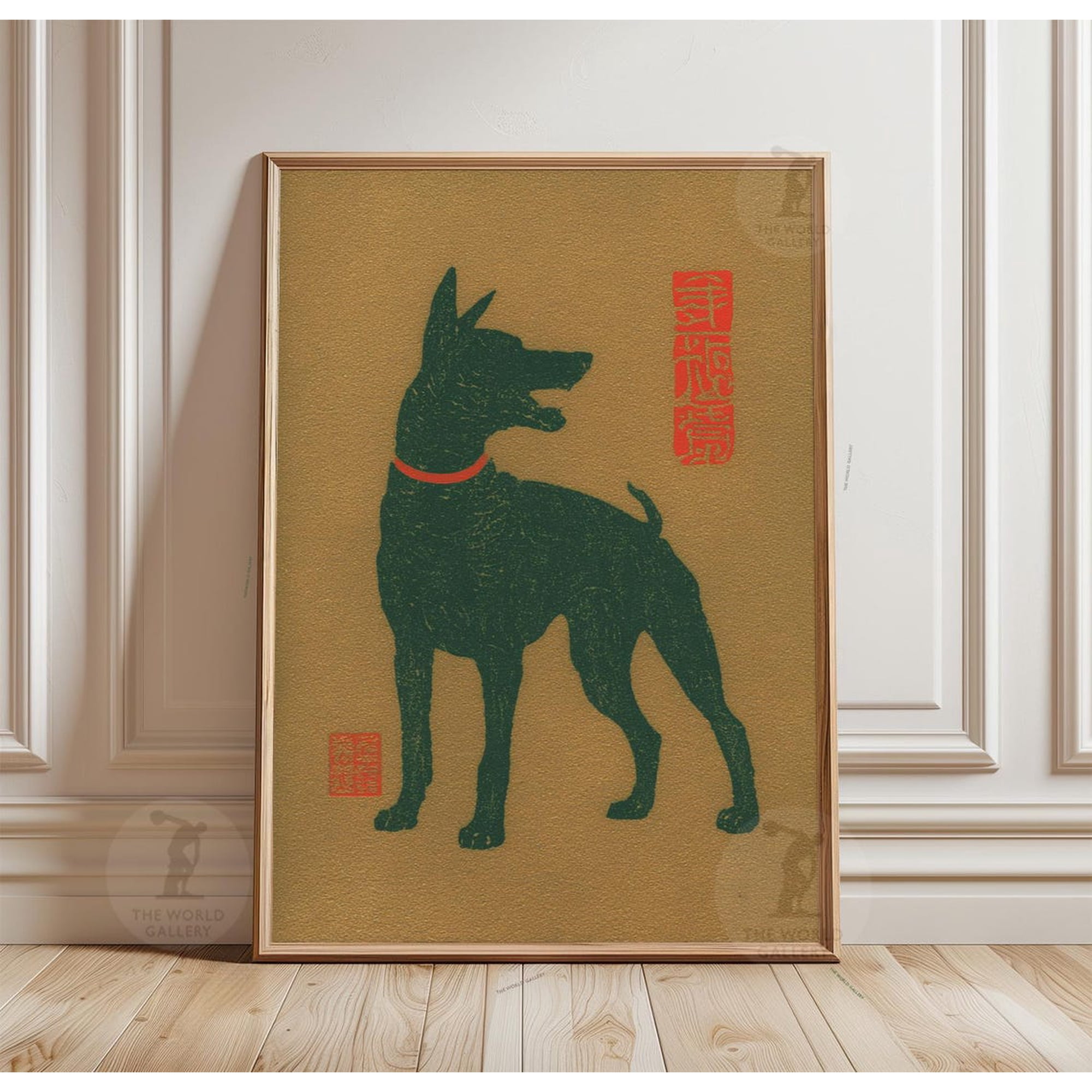 Black Doberman Poster, Vintage Japanese Guard Dog Wall Art