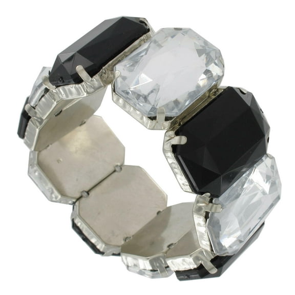 Black Clear Large Faux Jeweled Stretch Bracelet Womens One Size