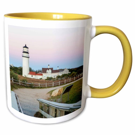 3drose, Highland Light in the Cape Cod National Seashore. Truro, Massachusetts, 11oz Two-tone Yellow Mug
